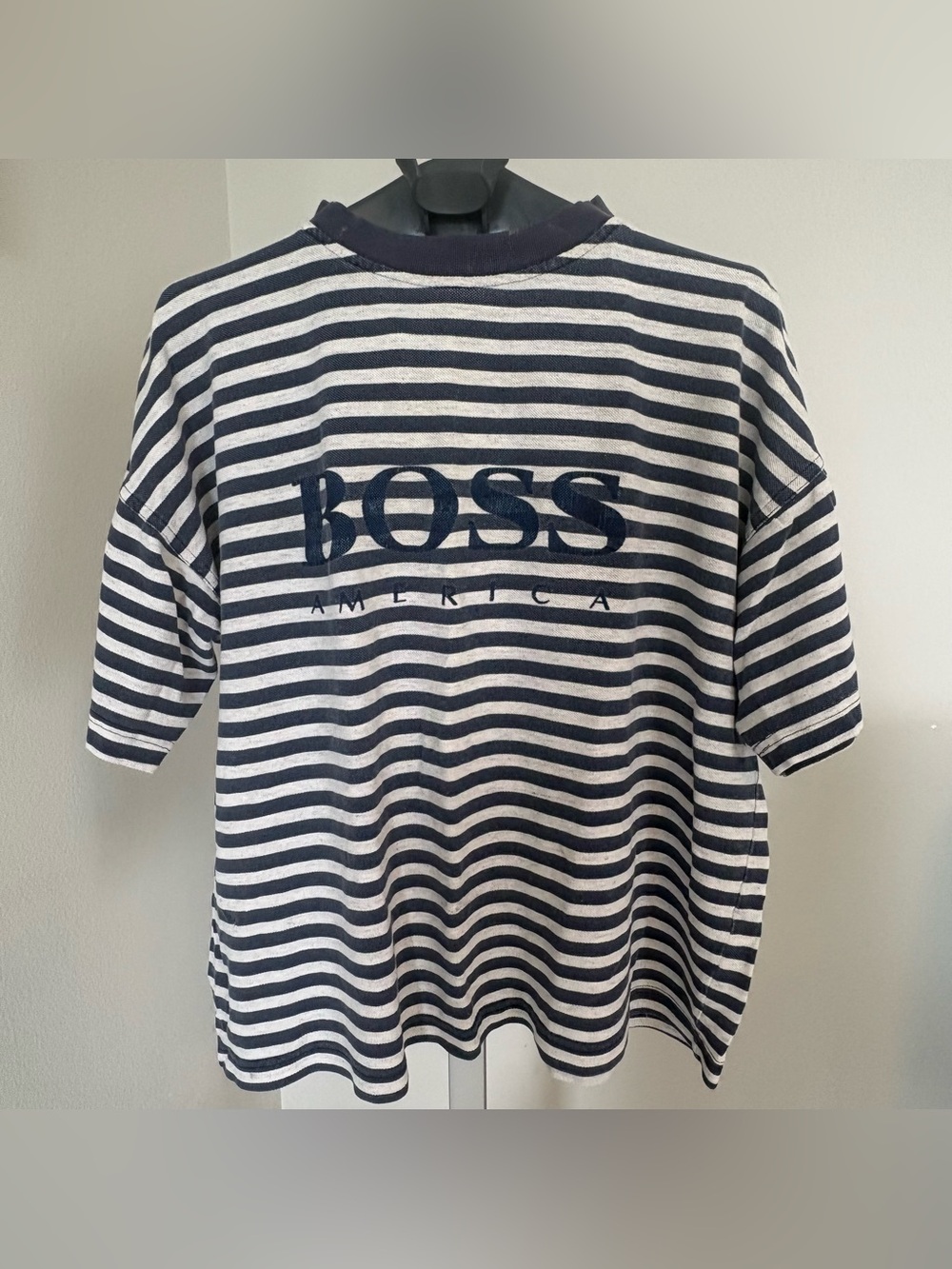 Boss Striped Logo Tee in Navy and White Vintage Distressed Man’s Large